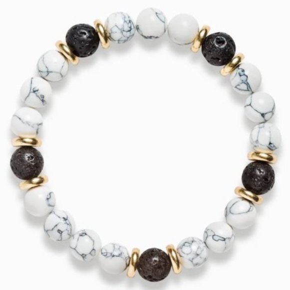 10mm White Howlite and Lava Rock ‘Calm’ Stretch Bracelet - Picture 1 of 8